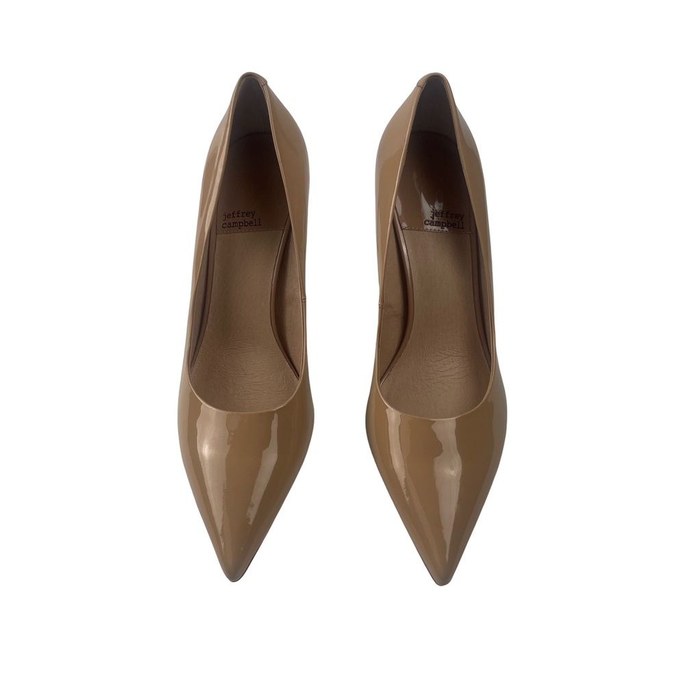 Jeffrey Campbell Women’s Tan Patent Leather Glossy High Heels Minimalist Size 10